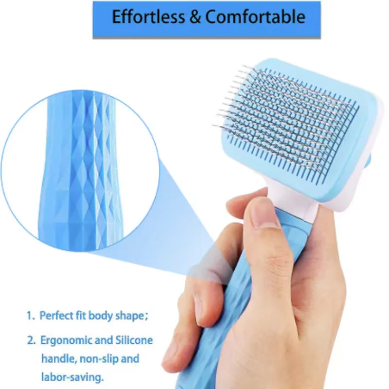 Escova Auto-Clean Pet — Botão Ejetor de Pelo para Cão e Gato