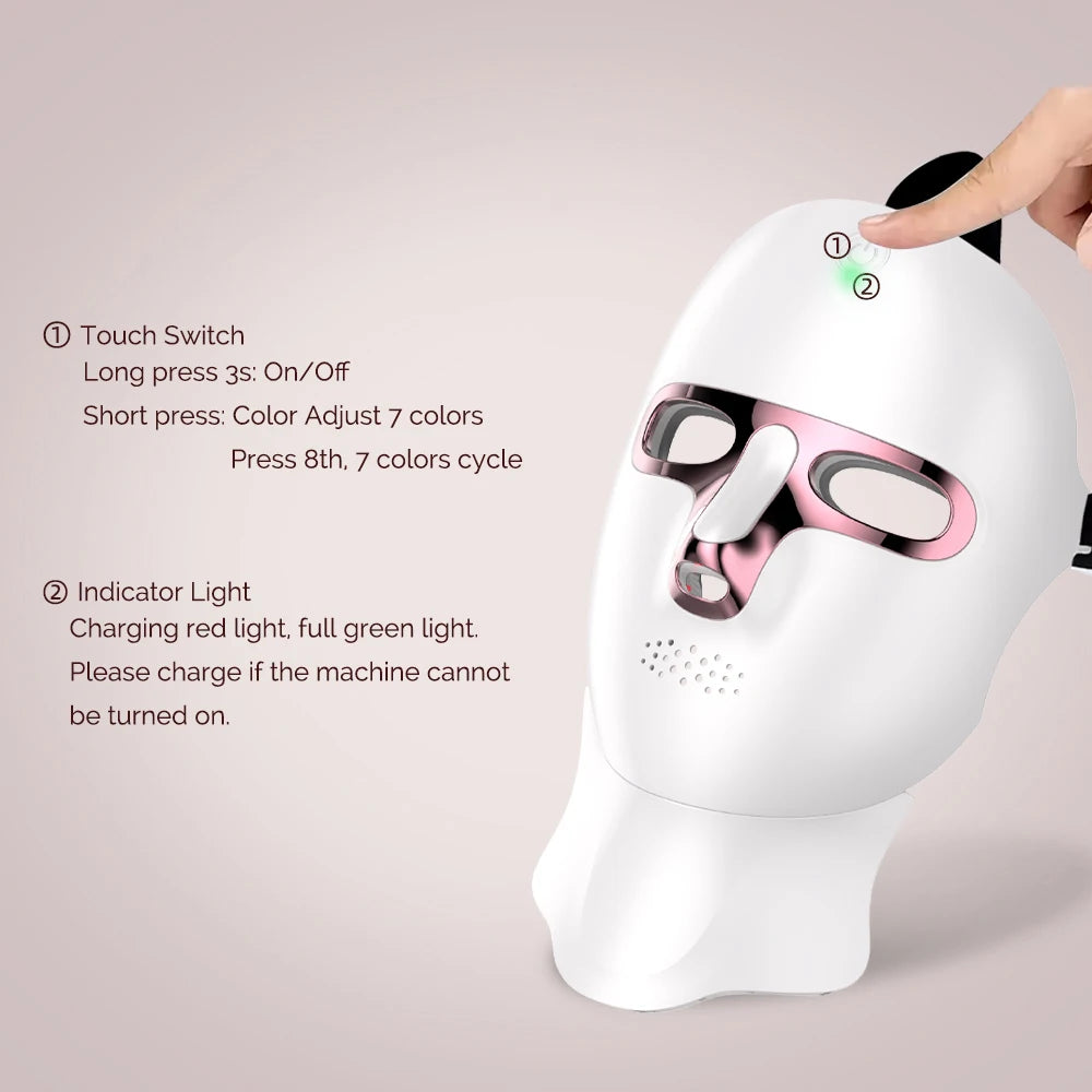Máscara LED Facial 7 Cores — Silicone Flexível + 3 Intensidades