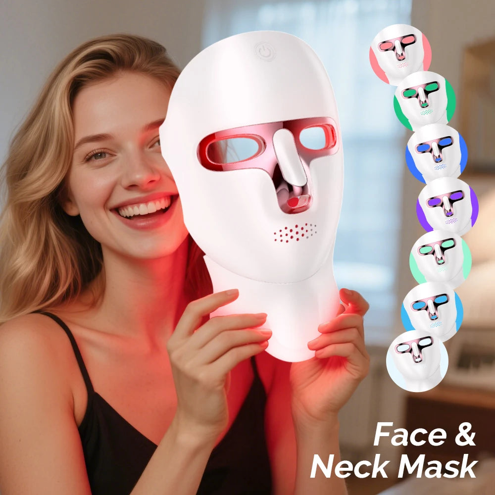 Máscara LED Facial 7 Cores — Silicone Flexível + 3 Intensidades