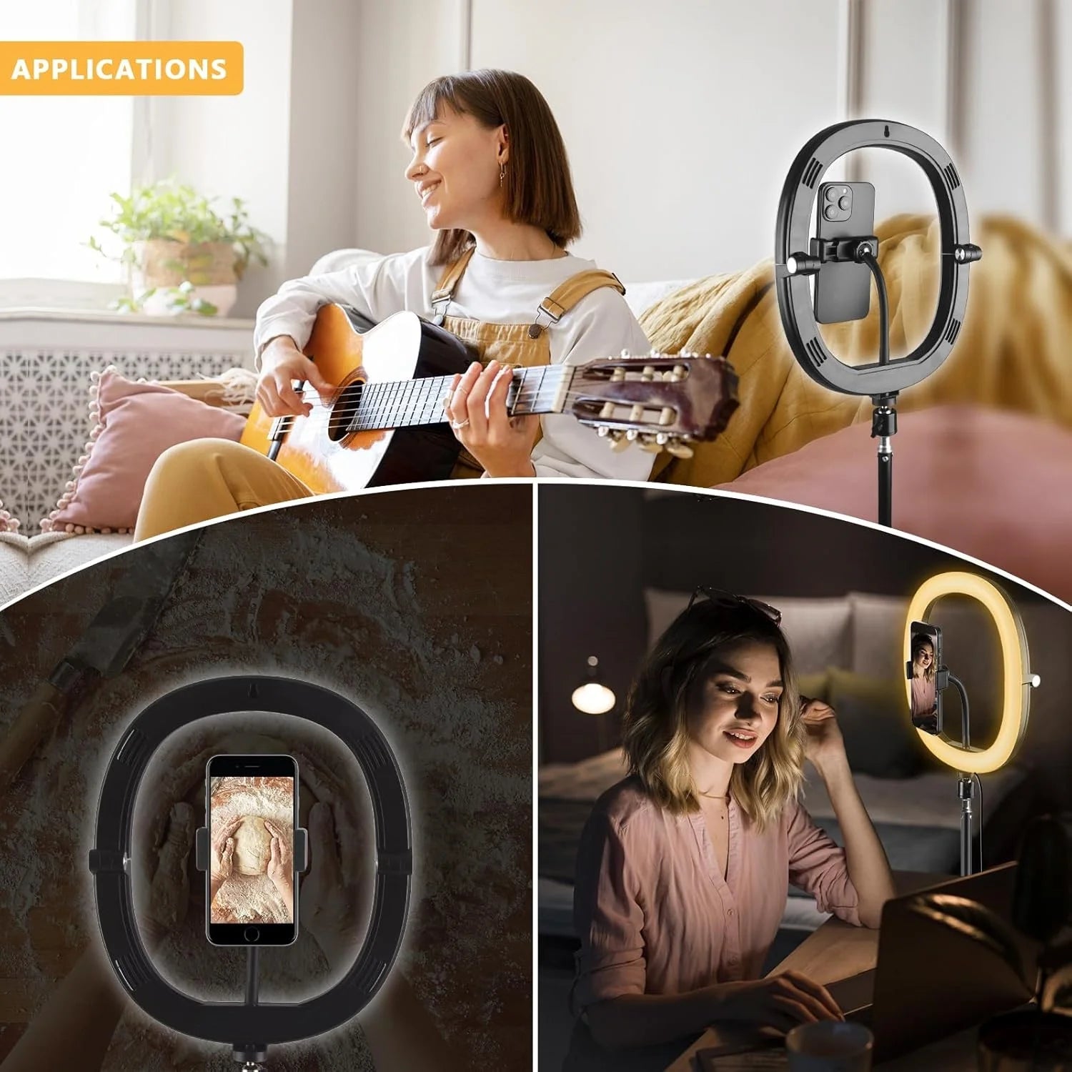Ring Light 26cm + Tripé 1,1m — Bluetooth 3 Cores 10 Intensidades