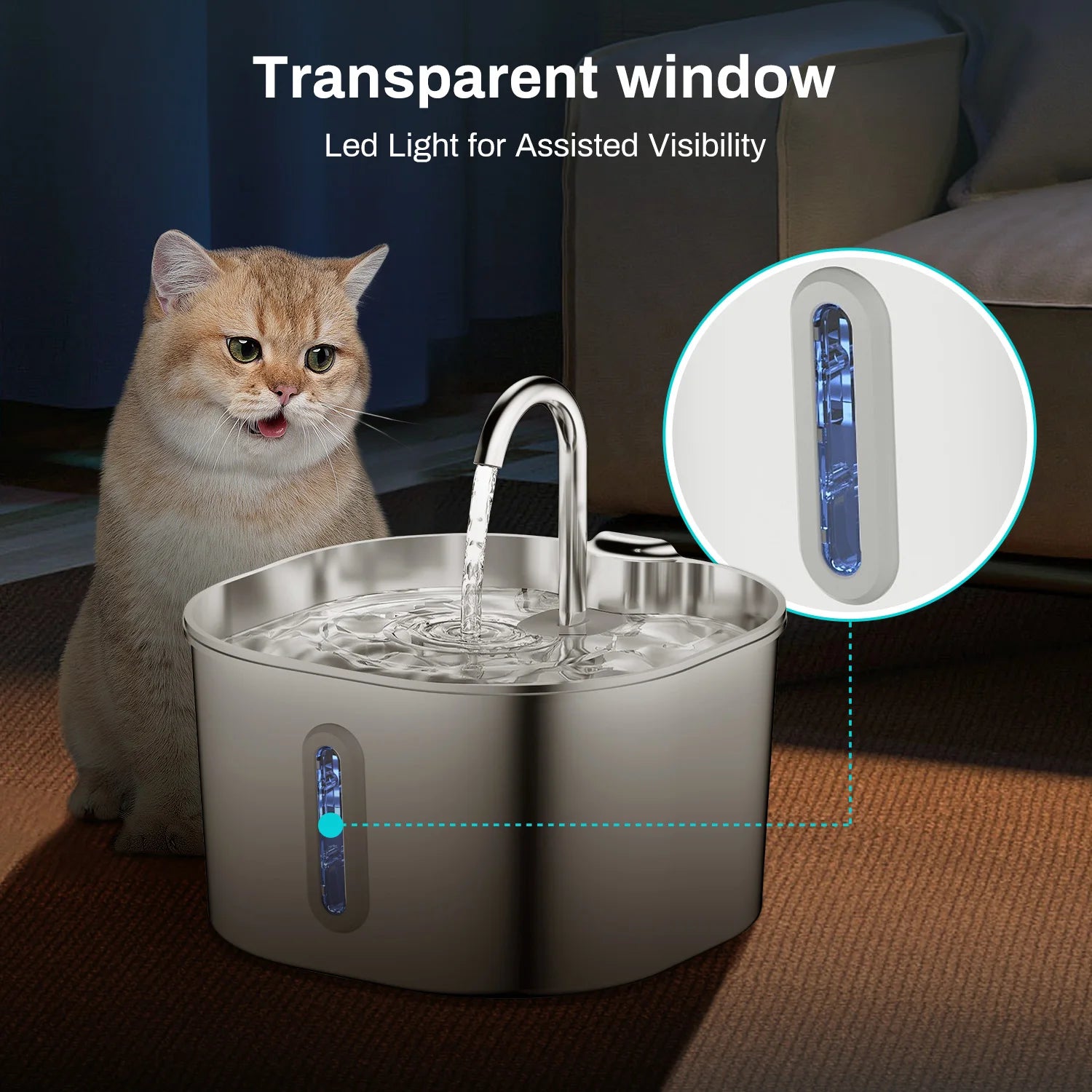 Fonte de Água Automática Pet 2.2L — Inox + Filtro para Cão e Gato