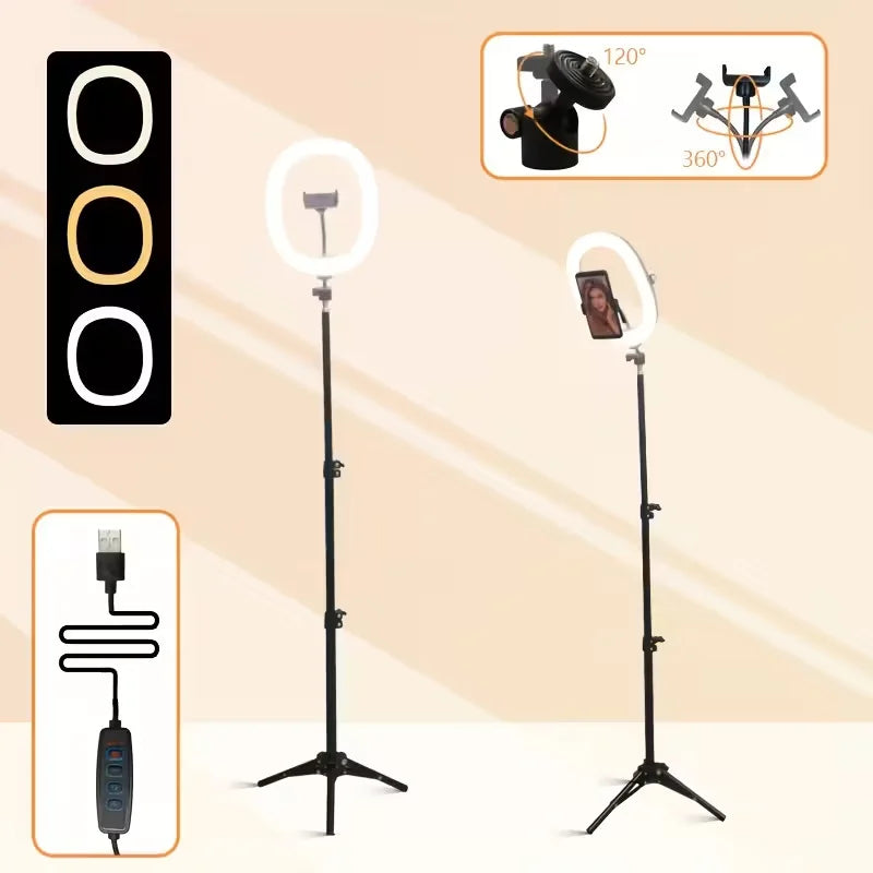 Ring Light 26cm + Tripé 1,1m — Bluetooth 3 Cores 10 Intensidades