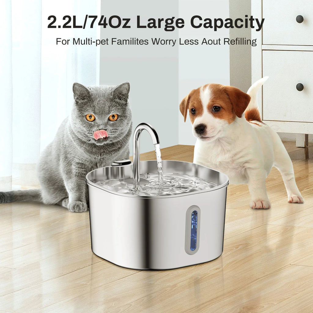 Fonte de Água Automática Pet 2.2L — Inox + Filtro para Cão e Gato