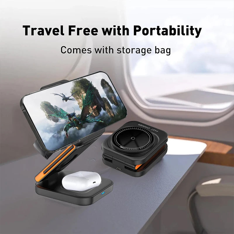 Carregador Wireless 3 em 1 Magnético Dobrável — iPhone + Apple Watch + AirPods