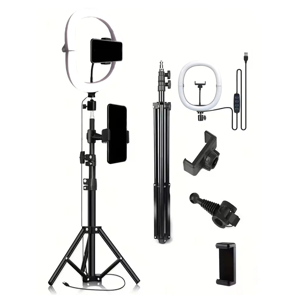 Ring Light 26cm + Tripé 1,1m — Bluetooth 3 Cores 10 Intensidades