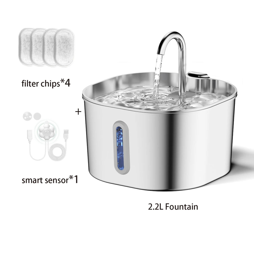 Fonte de Água Automática Pet 2.2L — Inox + Filtro para Cão e Gato