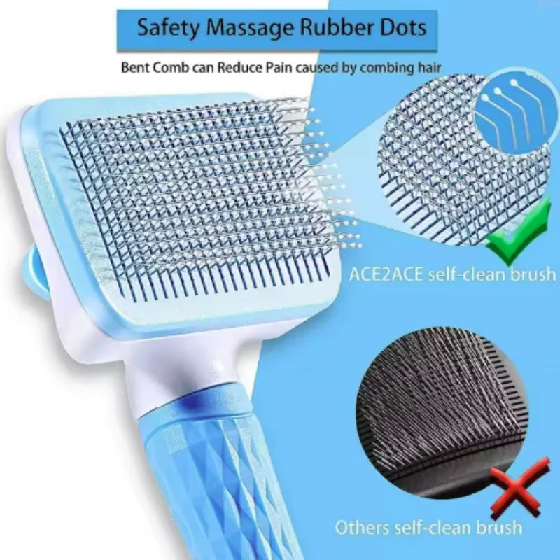 Escova Auto-Clean Pet — Botão Ejetor de Pelo para Cão e Gato